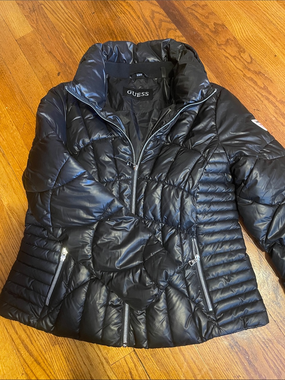 GUESS Black Quilted Shiny Puffer Jacket